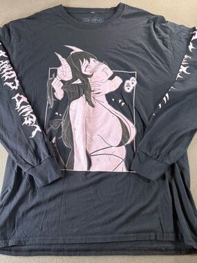 Lewd Complex T-Shirt Mens Lg Black Pink Anime Demon Girl Spencer's Otaku Knit